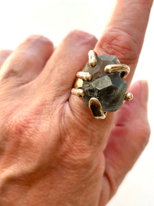Gray fluorite claw set ring