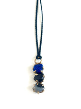 Lapis Lazuli, Apache Tear, Montana Agate in bronze pendant necklace