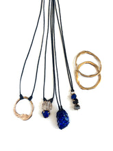 Lapis Lazuli, Apache Tear, Montana Agate in bronze pendant necklace