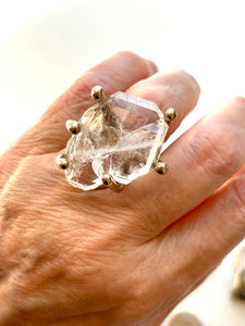 Clear Quartz claw set ring