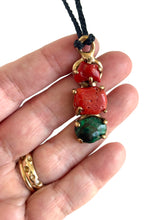Coral and Malachite in bronze pendant