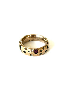 Bronze crater ring with ruby