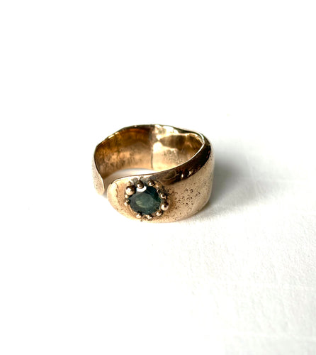 Bronze open ring w/large sapphire