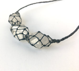 netted crystals :: 3x herkimer diamond necklace