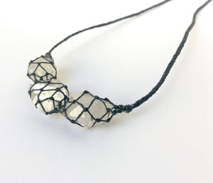 netted crystals :: 3x herkimer diamond necklace